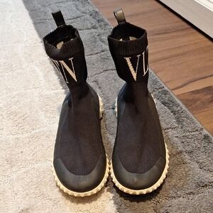 Valentino Garavani Black Sock Sneakers with White Soles